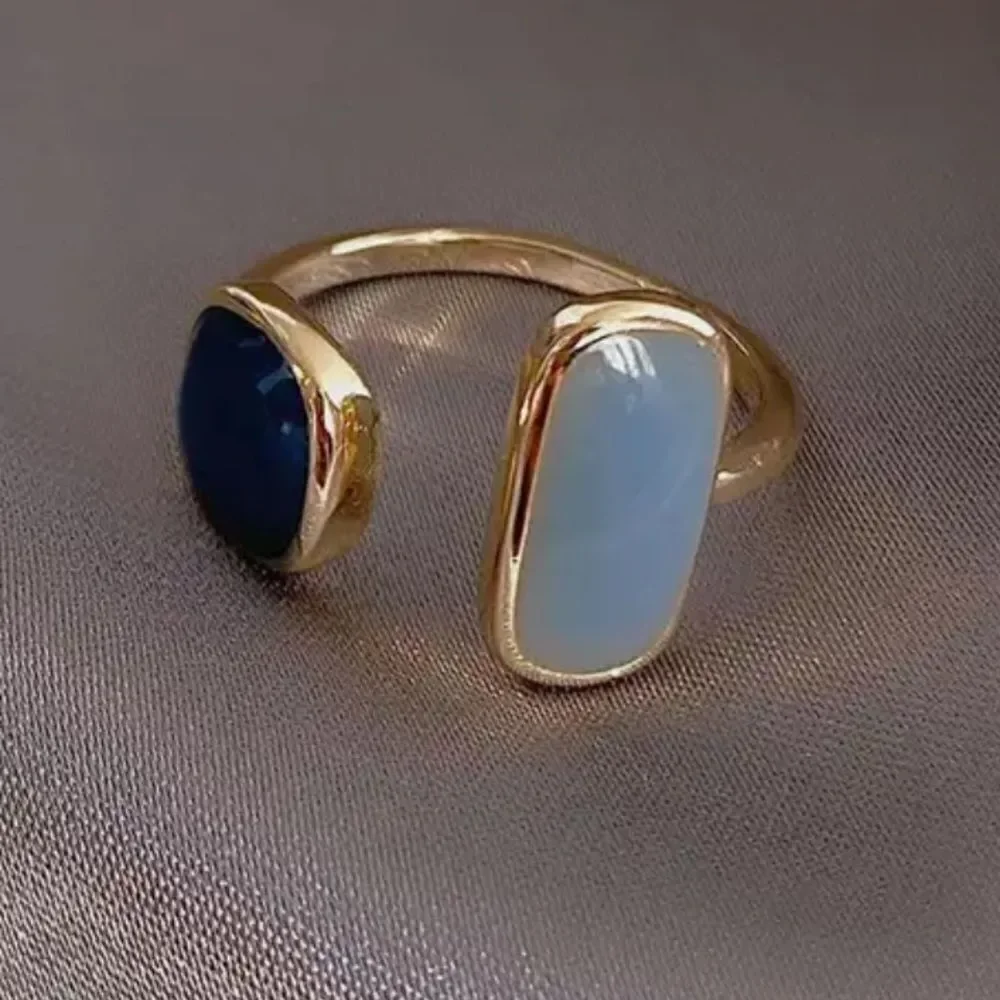 French Blue Retro Moi et Toi Gold Tone Adjustable Ring NWOT